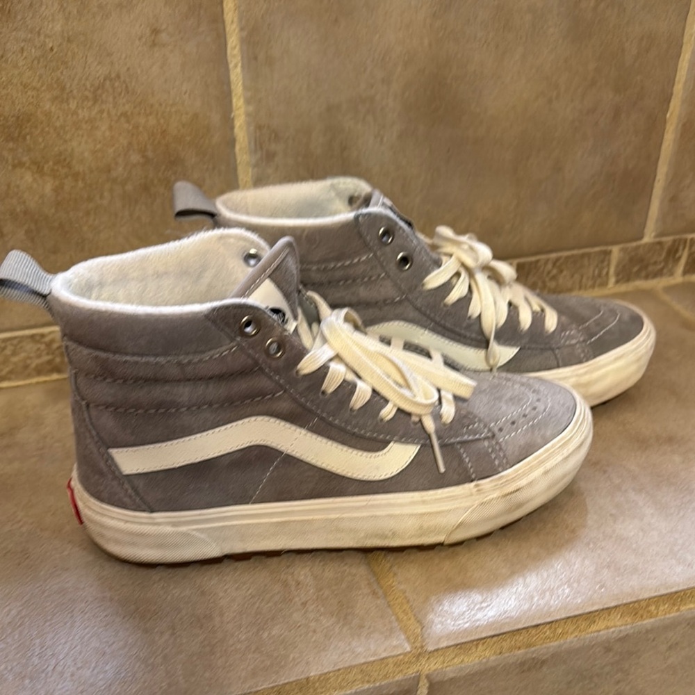 Vans Gray and White Sk8-Hi MTE ULTRA CUSH Suede High-Top Sneakers